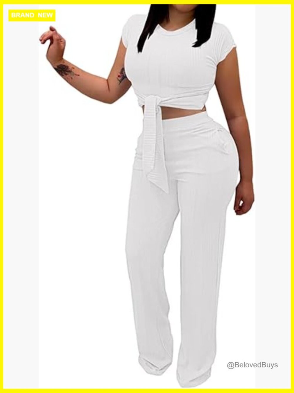 Sexy 2 Piece Outfits Tie Front Crop Top Wide Leg Pants Sets Casual Summer